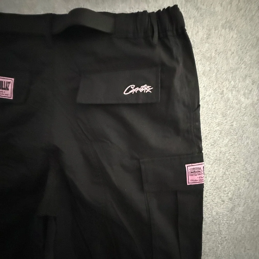 Corteiz Guerillaz Alcatraz Black Pink Ripstop Cargo Pants Mens Large 34x31 NWT